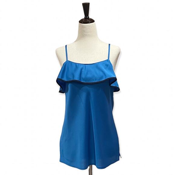 Ann Taylor Cami Top Bright Blue Flounced Ruffle Spaghetti Strap Size XS New - Picture 1 of 12